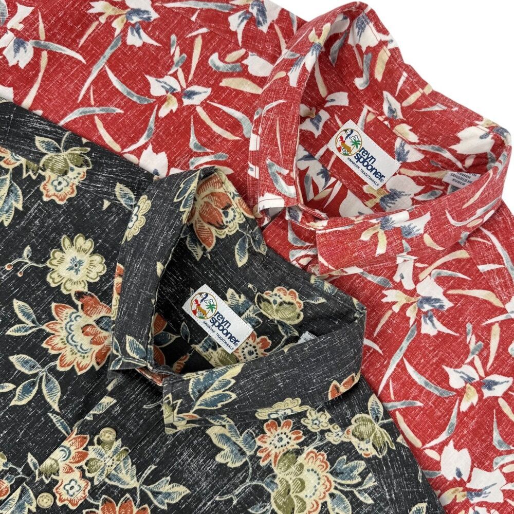 Vintage 90s Reyn Spooner Bundle of 2 Hawaiian Aloha Popover Shirt Red/Black XL